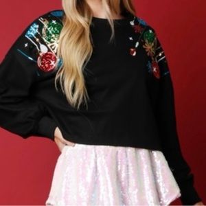 Sequin Christmas Ornament Crop Sweatshirt